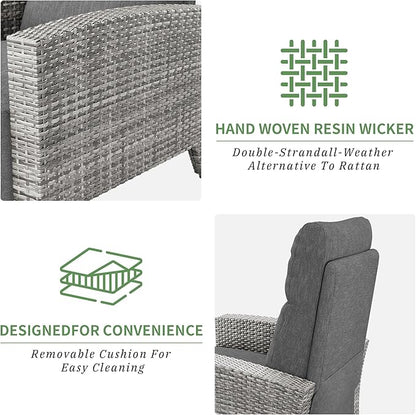 IDEALHOUSE Wicker Outdoor Recliner Reclining Patio Chairs with Adjustable Back & Footrest 150° Lay-Flat Reclining with Air Pump Rattan Flip-Up Side Table Outdoor Lounge Chairs for Pool Deck Balcony