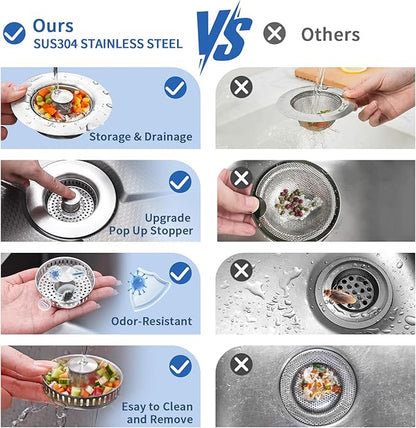 3-in-1 Kitchen Sink Drain Strainer & Sink Stopper
