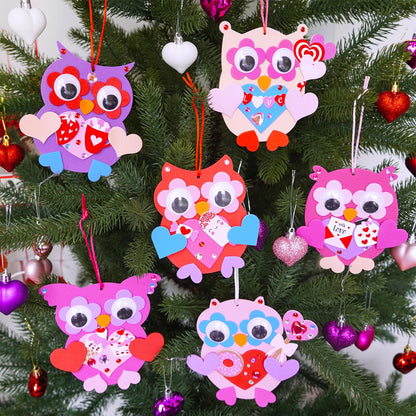 Winlyn 24 Sets Valentine's Day Craft Kits Heart Crafts DIY Owl Ornaments Decorations Art Sets Foam Owl Heart Stickers for Kids Party Classroom Activities Gift Exchange