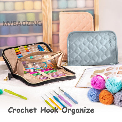 MYBAGZING Crochet Hook Set with Storage Case – 14 Ergonomic Crochet Hooks(2mm(B)-10mm(N), 10 Stitch Markers, Crochet Organizer for Crochet Needles, Accessories, and Supplies