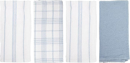 MosJos Kitchen Towels Set of 4 Dish Towels Blue n White Waffle Weave Cotton