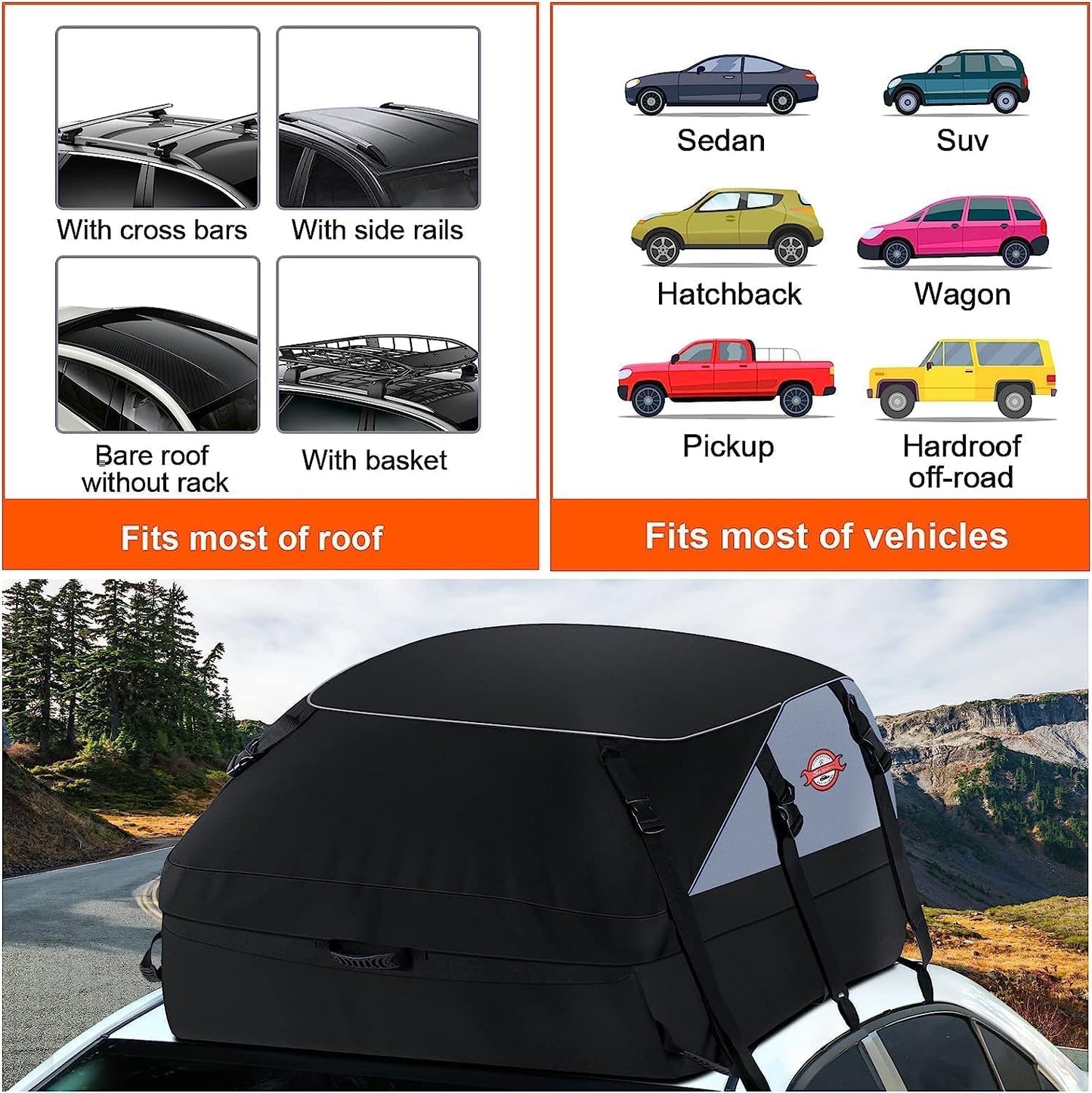 Sailnovo Car Rooftop Cargo Carrier Roof Bag, 20 Cubic feet Waterproof Roof Cargo Carrier fit car with/Without Luggage Rack - Vehicle Soft Shell Roof Cargo Box with Tie-Down Strap, Safety Hook
