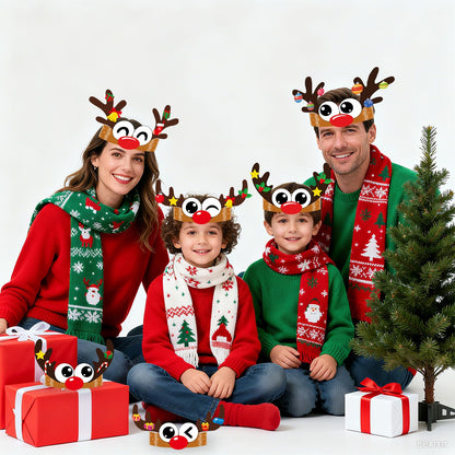 Qyeahkj 24 Sets Christmas Headbands Craft Kits Xmas Reindeer DIY Paper Crown Crafts for Winter Elk Reindeer Eyes Nose and Horn Stickers Holiday Home Activities Winter Party Favors