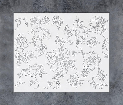 GSS Designs Large Flower Wall Stencils 20x24Inch Flourish Stencils for Painting on Wood Canvas Paper Fabric Floor Wall Reusable DIY Art Craft Stencils for Painting Flowers and Leaves