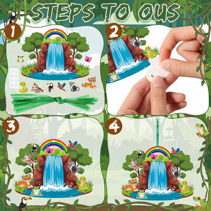 MotiMind 96 Pack Rainforest Fall Animal Craft Kits for Vbs 7.87 Inch Jungle Waterfall Rainbow Scene with Animal Stickers Rainforest Falls Craft Set for Sunday School Church DIY Hanging Decoration