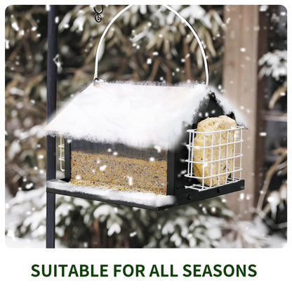 Solution4Patio Bird Feeders for Outdoors Hanging, All Metal, Double Suet Cake and Large Capacity, Hopper Tray & Weatherproof for Finch, Cardinal & Chickadee (Brown)