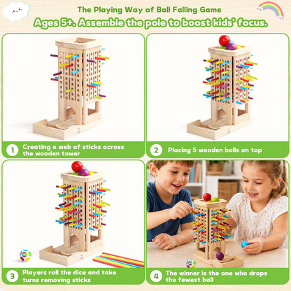 Montessori Toys for 3 Year Old, Wooden Board Game Pick Up Sticks Ball Drop