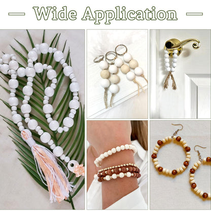 Pandahall 555 Pcs White Wooden Beads - 5 Sizes, Natural Wood Round Bead, Painted Wood, Large Hole, Wooden Spacer, Smooth for Farmhouse Garland, Craft Decor, Jewelry Making
