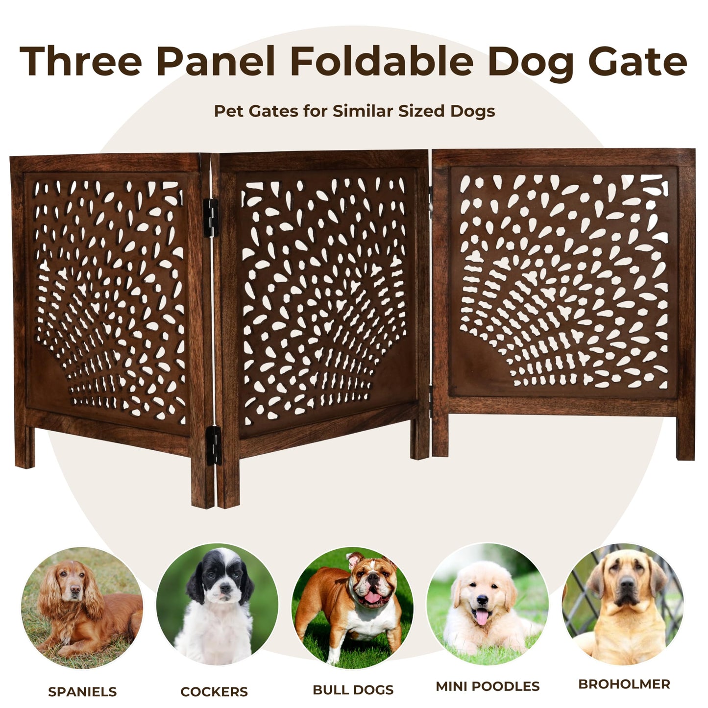 Dog Gate, Wooden, Free Standing, Pet, for the House, Decorative, Gates, Doorways, Foldable, 3 Panels, Fence, Extra Wide, 24" Heightx3Panels, Natural