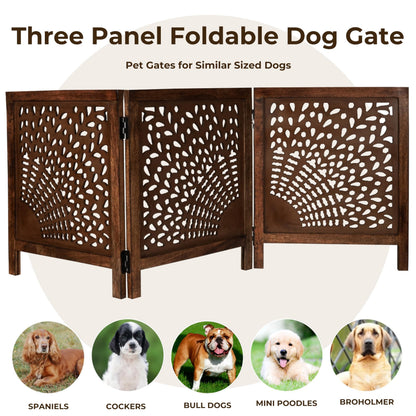 Dog Gate, Wooden, Free Standing, Pet, for the House, Decorative, Gates, Doorways, Foldable, 3 Panels, Fence, Extra Wide, 24" Heightx3Panels, Natural