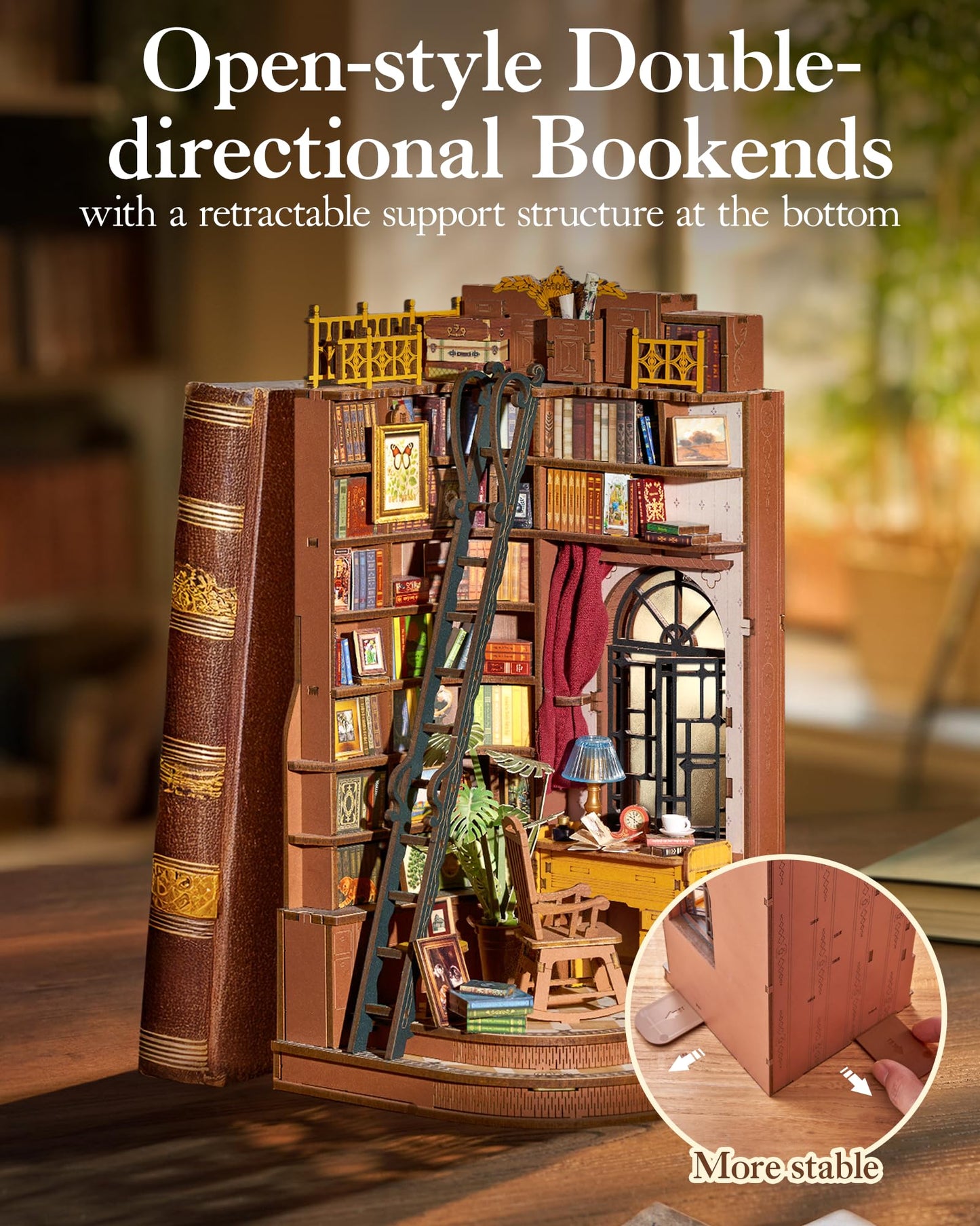 ROBOTIME Book Nook Kit, DIY Miniature House Kit, 3D Wooden Puzzle Bookends,Bookshelf Decor, Simple Assembly Dollhouse Kit, Creative Unique Gifts for Adults/Teens/Beginner (Silent Corner Study)