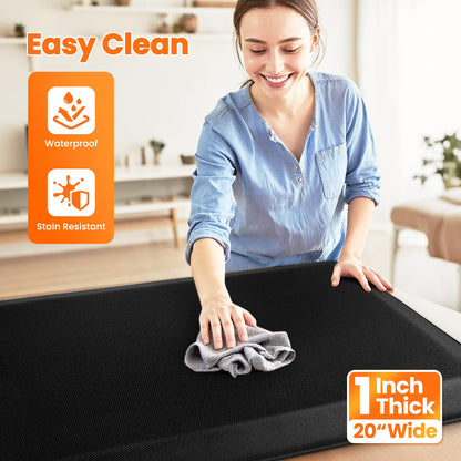 TranquilMoments Kitchen Mats for Floor, 1 Inch Extra-Thick Kitchen Rugs, Non-Slip & Waterproof Standing Desk Mat, Comfort Anti Fatigue Mats for Kitchen Floor, Home, Sink, Office (20" X 32", Black)