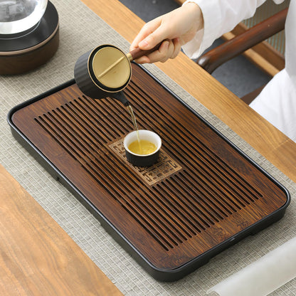 Jotsport 17 Inch Bamboo Chinese Gongfu Tea Tray with Water Storage Drainage for Kung Fu Tea Set, (Large, Black)