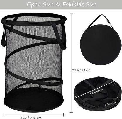 BATTOO 2 Pack Black X-Large Collapsible Laundry Basket Foldable Mesh Pop Up