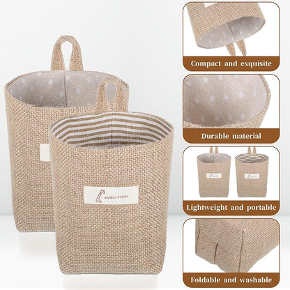 2 Pack Hanging Basket for Door, Small Jute Wall Storage, Hanging Storage Bags