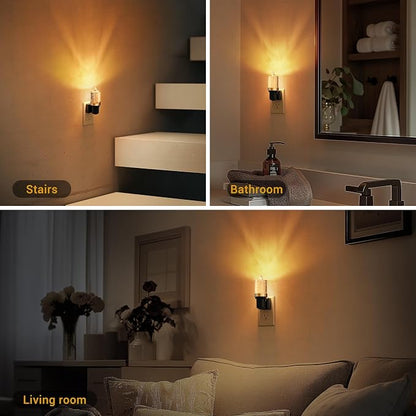 JandCase LED Night Light, Candle Night Lights Plug into Wall Amber, Auto On/Off Light Sensor Nightlight, 0-100LM Brightness Dimmbale Nightlight, for Bathroom Hallway Bedroom Kids Room 2Pack