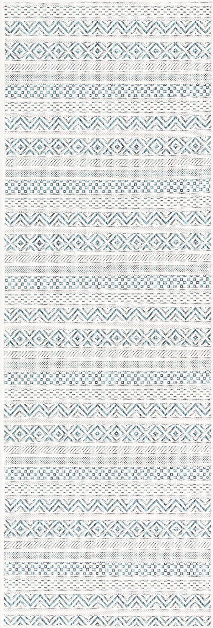 Unique Loom Outdoor Striped Collection Area Rug - Maia (2' x 6' 1" Runner, Teal/Ivory)