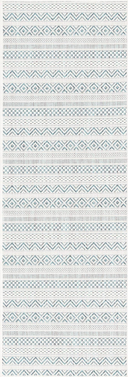 Unique Loom Outdoor Striped Collection Area Rug - Maia (2' x 6' 1" Runner, Teal/Ivory)