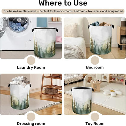 Misty Forest Green Foldable Laundry Hamper