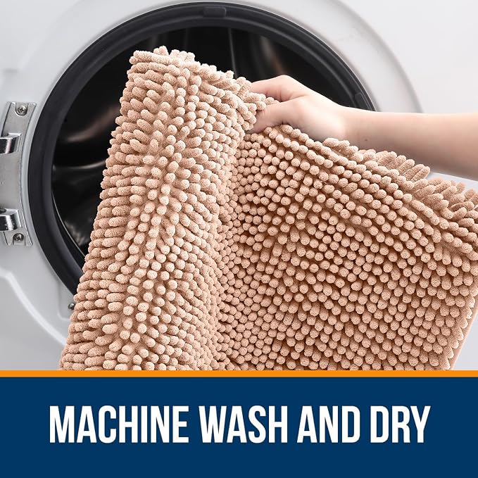 OLANLY Large Bathroom Rugs 50x30, Extra Soft Absorbent Chenille Bath Rugs, Rubber Backing Quick Dry, Machine Washable Bath Mats for Bathroom Floor, Tub and Shower, Home Decor Accessories, Peach