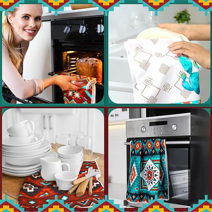 Boyiee Set of 6 Southwestern Kitchen Towels Boho Aztec Theme Dishtowel Native