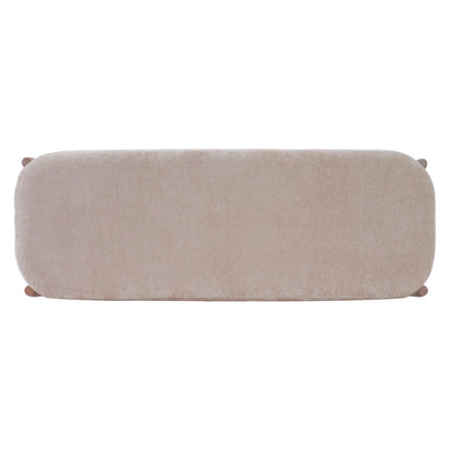 Christopher Knight Home Rubab 53.35" Chenille Fabric Upholstered End of Bed Ottoman Foot Rest, Wooden Ottoman Bench, Long Entryway Bench, Bedroom End of Bed Foot Stools, Light Brown + Walnut
