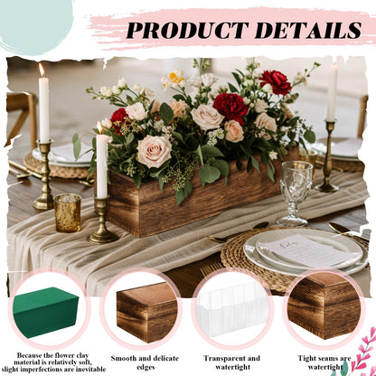 Dandat 3 Set Wood Boxes for Centerpieces 12x4 Inch Rectangle Wooden Planter Box Rustic Wood Planter with Removable Plastic Liner Floral Foam Blocks for Centerpieces Home Wedding Garden Decor