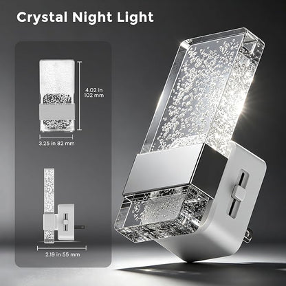 L LOHAS LED Night Light, Dimmable Night Lights Plug into Wall, 2 Pack Acrylic Silver Nightlight with Light Sensor, 0-100LM Automatic Plug in Nightlight for Bathroom, Hallway, Stairway, Gift