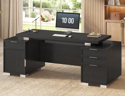 ANGRYWIN 80.6" Executive Desk with Power Outlet and File Drawer, Modern Home Office Desk with 3 Large Cabinets and Privacy Panel, Business Furniture for Home Office, Living Room, Black