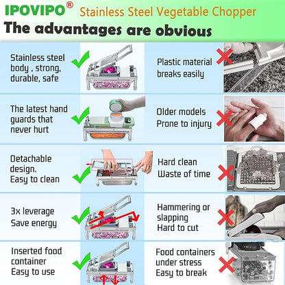 Stainless steel Vegetable Chopper, Veggie Chopper With 4 Blades, Onion Dicer with Container, Food Cutter & Grater Mandoline Slicer (4 Blades)