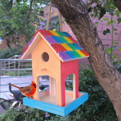 Cartanfill-Wooden Bird House for Outdoor, Wild Bird Feeder, Hanging Birdhouse,Perfect for Cardinals, Bluebirds, and More! (A)…