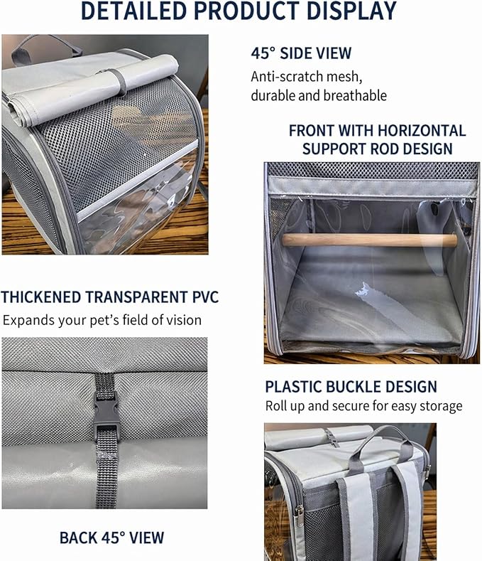 Bird Backpack Carrier,Bird Travel Cage with Standing Perch and Removable Tray,for Small Birds Parrot Parakeet,1,38 * 24 * 31cm