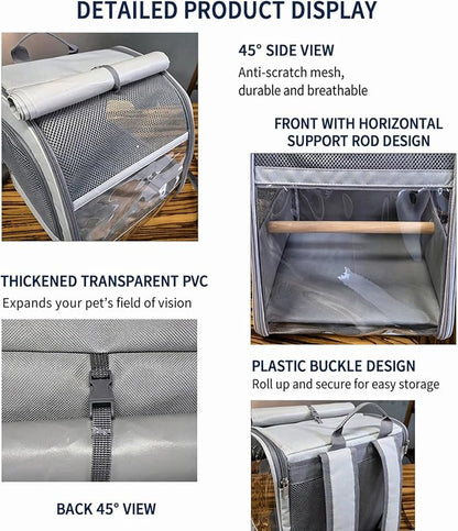 Bird Backpack Carrier,Bird Travel Cage with Standing Perch and Removable Tray,for Small Birds Parrot Parakeet,1,38 * 24 * 31cm