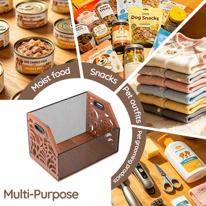 AHUONEL Dog Toy Basket, Chew-Proof Dog Toy Box, Wooden & Metal Pet Toy Storage Organizer, Spacious Toy Storage Bin for Pet Toys, Treats & Home Supplies, Toy Box for Living Room