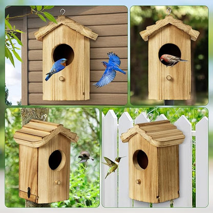 NATUREYLWL Wooden Hummingbird House, Small Birdhouse for Outside, Hanging Mini Bird House for Hummingbirds, Natural Solid Wood for Hummingbird Nesting (Dimensions 5.9 x 3.7 x 4.2 inch)