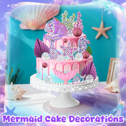 Wowagoga 22Pcs Mermaid Cake Topper Under the Sea Cake Decoration Shell Cake Birthday Decoration Mermaid Tail for Party Supplies