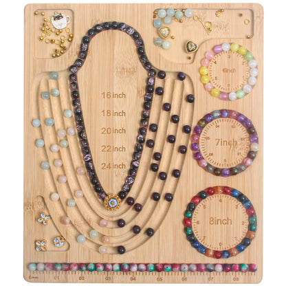Bead Board for Jewelry Making, Bamboo Beading Tray Design Mat for Necklaces, Bracelets, and Crafts. Portable Bracelet Sizer Jewelry Making Supplies