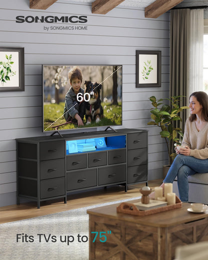 SONGMICS BELLAH Collection - TV Stand for TVs Up to 70 Inches, Dresser for Bedroom, Living Room, Chest of Drawers, Steel, 11 Drawers and Shelf, Modern, Ink Black ULGS043B101S