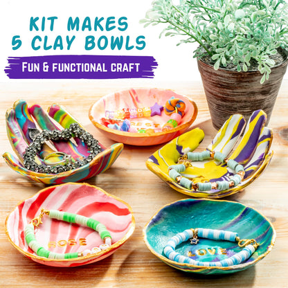 Original Stationery Craft Kits Trinket Dish Studio - Multicolor, 40 Pieces, Air-Drying Clay & Tools - Jewelry Dish Making Kit & DIY Clay Jewelry Bowls