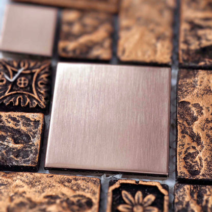 Hominter Bronze & Brushed Metal Mosaic Tile Copper Textured Resin Decorative Wall Backsplash for Kitchen Backsplash, Bathroom Wall, Fireplace Surrounds (5 Square Feet)