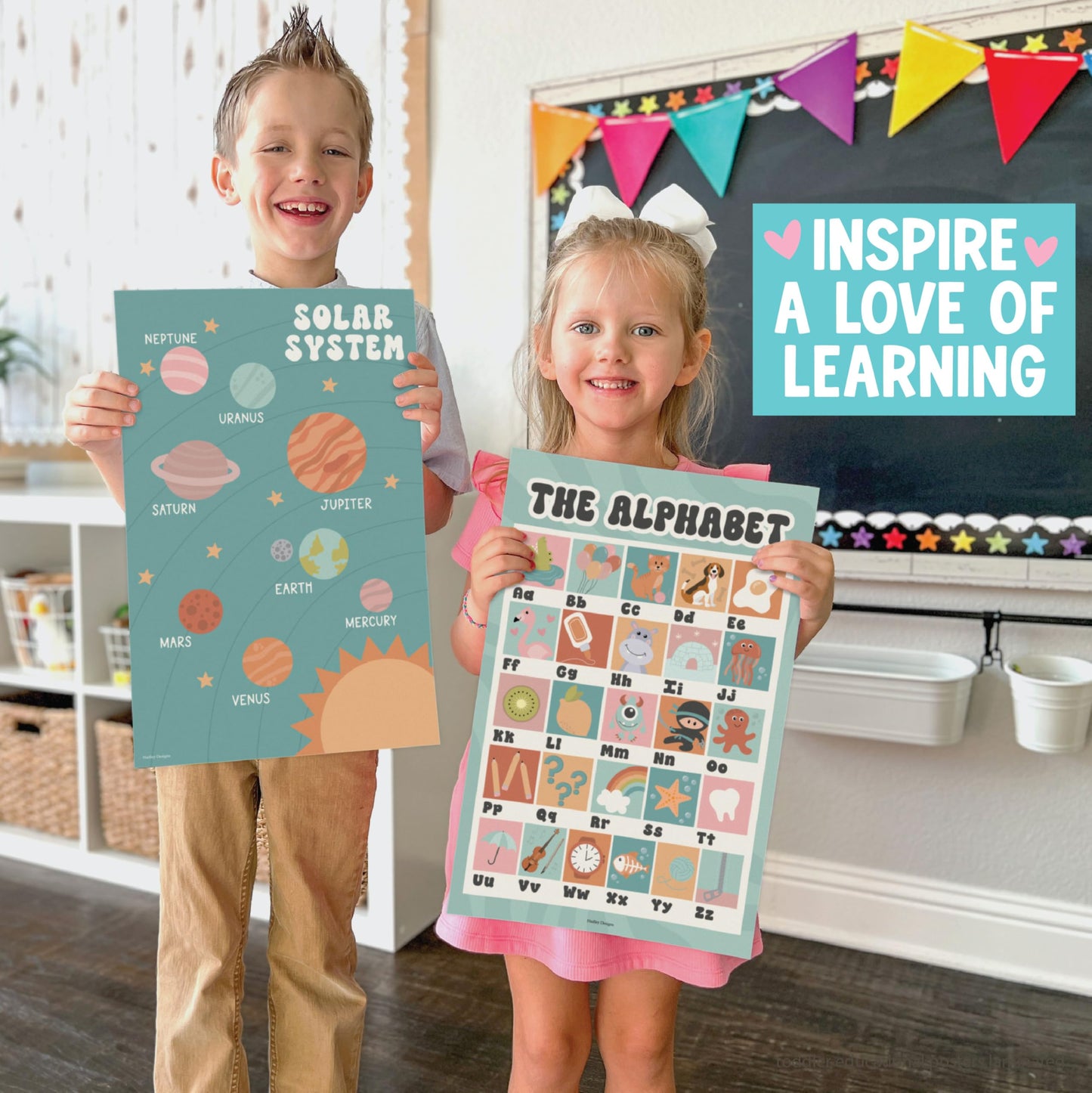 Hadley Designs 16 Educational Posters for Classroom Must Haves - Laminated Pre-K Posters for Toddler Homeschool Essentials, Toddler & Preschool Learning Activities, Kindergarten Classroom Decor
