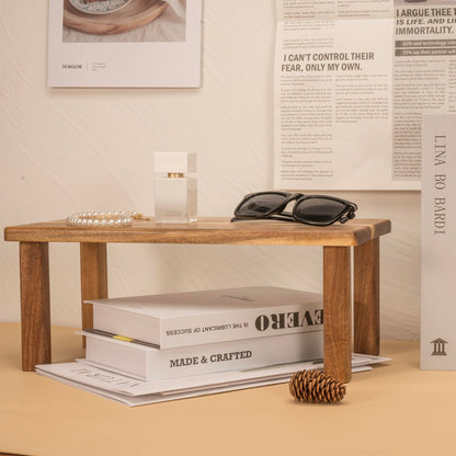 RiLiKar Acacia Wooden Desktop Organizer Shelf Kitchen Cabinet and Counter Riser Display Shelf for Top of Desk Home Office Bathroom Coffee Table Display Stand