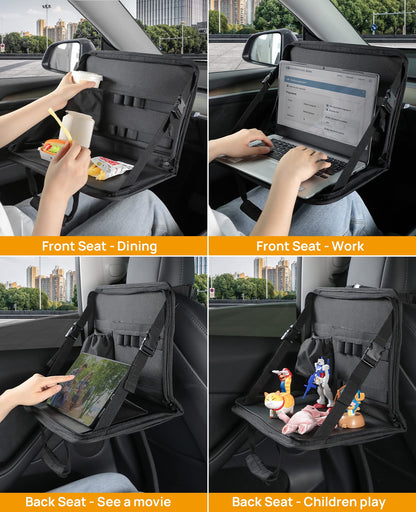 JOYTUTUS 3 in 1 Steering Wheel Eating Tray, Car Back Seat Laptop Desk, Multifunctional Office Bag, Car Work Table for Writing, Car Organizer for Kids, Commuters, Family