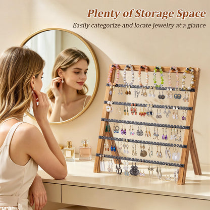 Emfogo Earring Holder Organizer, 6 Tier Earring Display Stand with 285 Holes & 6 Bracelet Rods, Rustic Wood Jewelry Organizer for Earring Bracelet Necklace Ring, Gifts for Women (Rustic)