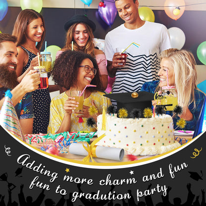 Ctosree 16 Pcs Graduation Cake Kit Graduation Cake Topper Included Felt Graduate Cap with Tassel Firework Cupcake Toppers Grads Cupcake Topper Diploma Decor for Wedding Graduate Party(Black Gold)