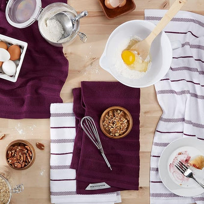 KitchenAid Albany Kitchen Towel 4-Pack Set, Boysenberry Purple/White