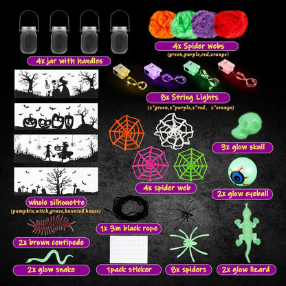 Halloween Craft for Kids,4PCS Halloween Mason Jar Kit with Accessories for Kids DIY,Halloween-Theme Art Activities Supplies Gifts for Kids Aged 4-12,Party Decoration Classroom Trick or Treat