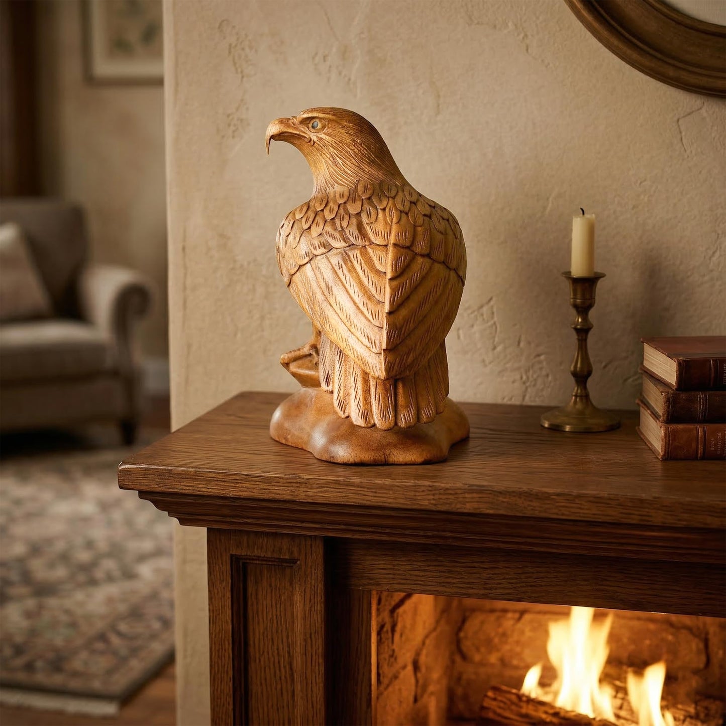 G6 Collection 8" Wooden Handmade American Eagle Statue Handcrafted Figurine Sculpture Art Hand Carved Rustic Lodge Outdoor Decorative Home Decor Us Accent Decoration Eagle Statue