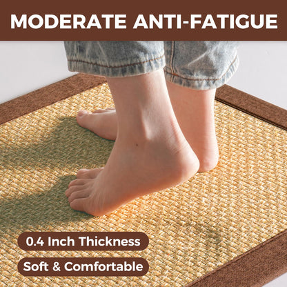 YDKGL Anti Fatigue Kitchen Rugs Mat Non Slip Washable, 0.4" Thick Soft Cushioned Absorbent Kitchen Mats for Floor, Jute-Like Woven Laundry Standing Mats Sink Mat, Easy Clean Care, Brown 17"x30"