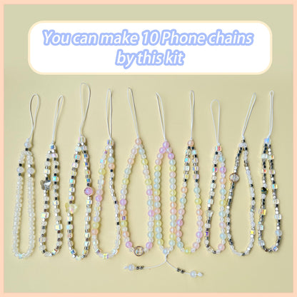 AOUXSEEM Beaded Mobile Phone Chains Making Kit, Can Make 10 Pcs Cell Phone Wrist Straps, Assorted Crystal Diamond/Butterfly/Metal/Round Beads for Girls DIY Handmade Gifts